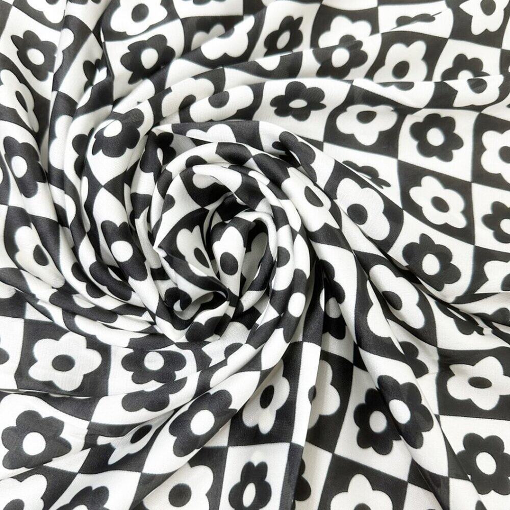 2/$30 NEW Groovy Retro Flower Power Black White Geometric Print Fashion Scarf - Picture 7 of 9